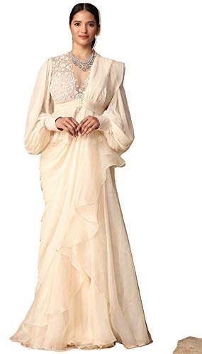 Version 1.0.0 Saree Trends Women's Faux Georgette ready to wear Frill saree with unstitched blouse - Image 1