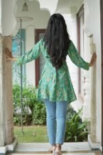 Polyester Women's Floral Placement 3/4 Sleeve and Keyhole Neck Printed Short Kurti - Image 3